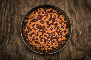 Cherry sponge cake after baking