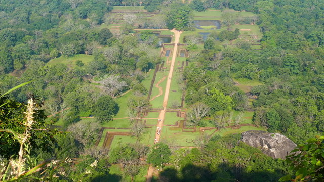 Sigiriya garden in Sri Lanka - view from top of Lion rock
