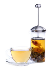  It's brewed in a French press flower tea and a Cup of  tea.