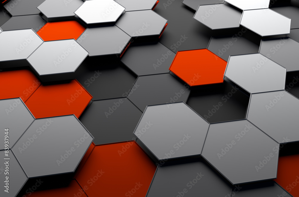 Poster abstract 3d rendering of futuristic surface with hexagons.