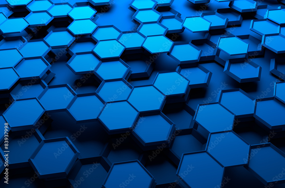 Poster abstract 3d rendering of surface with hexagons.