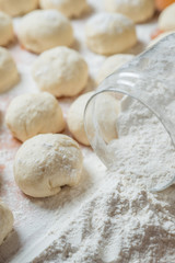 Fototapeta na wymiar balls dough wheat flour baking