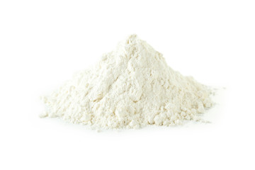 Fototapeta na wymiar Heap of wheat flour isolated on white