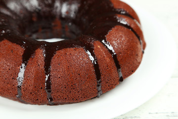 Chocolate pie on white plate