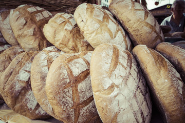 Traditional bread in polish food market in Krakow, Poland.