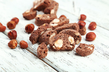 Cantuccini cookies on white wooden background