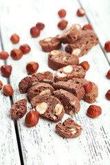 Cantuccini cookies on white wooden background