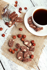Cantuccini cookies on white wooden background