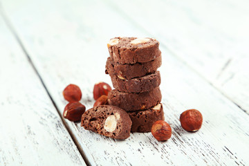 Cantuccini cookies on white wooden background