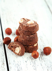 Cantuccini cookies on white wooden background