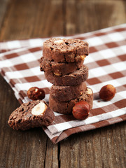 Cantuccini cookies on brown wooden background