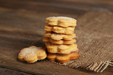 Cookies on brown wooden background