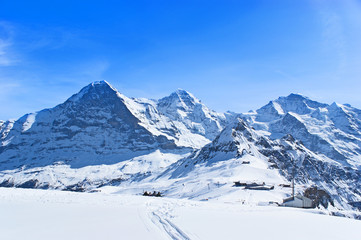 Tschuggen peak set against the Alps, as seen from Mount Mannlichen, Switzerland