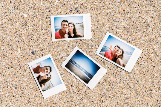 Polaroid Instant Photos Of Young Couple On The Beach