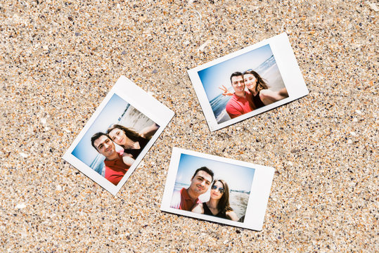 Polaroid Instant Photos Of Young Couple On The Beach