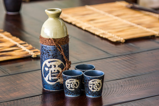 Japanese Sake bottle and cups