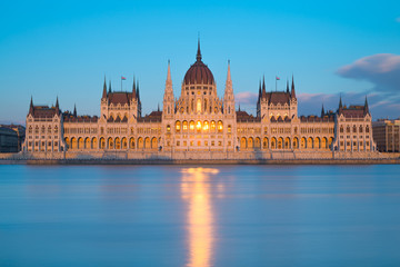 Parliament building in Budapest, Hungary on a sunset