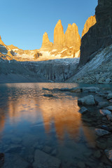 Towers at sunrise, national park Torres del Paine, Patagonia, Ch