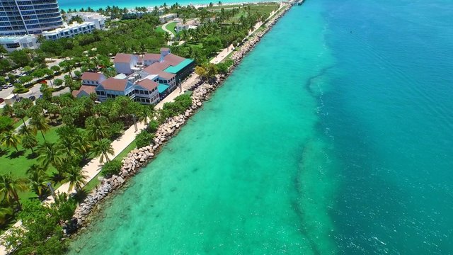 Aerial video of South Pointe Park Miami Beach 4k