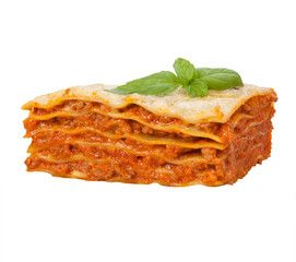 Tasty lasagna isolated on white background