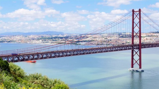 4K view of 25 de Abril (April) Bridge in Lisbon - Portugal - UHD