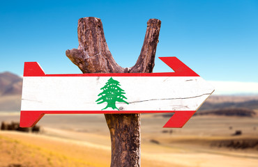 Lebanon Flag wooden sign with desert background