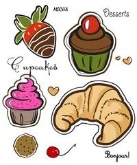 Collection of delicious dessert isolated on white background