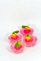 Deletable imitation fruits in jelly ,Thai Dessert on white backg