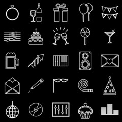 Celebration line icons on black background