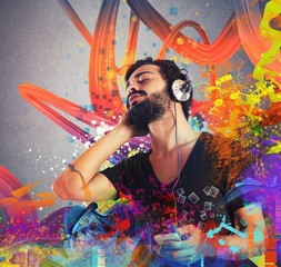 Boy listening to music