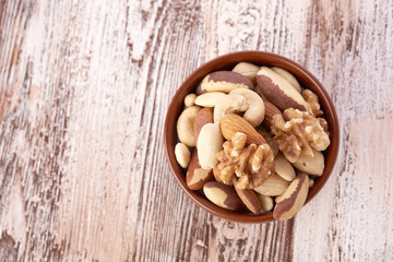 Mix nuts  on wooden background