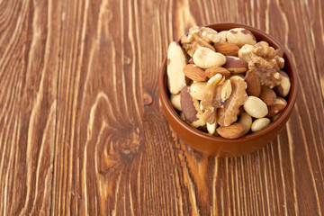 Mix nuts  on wooden background