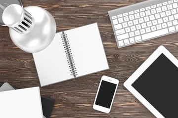 laptop and office stuff, workplace, top view