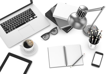 laptop and office stuff, workplace, top view