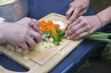 Chopping Vegetables On A Tray