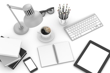 laptop and office stuff, workplace, top view