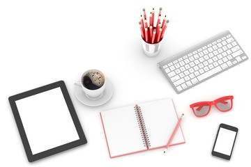 laptop and office stuff, workplace, top view