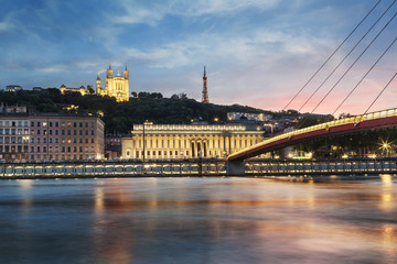 Fototapeta na wymiar View of Saone river at sunset in Lyon city