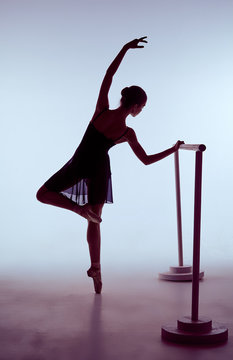 Ballerina stretching on the bar