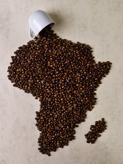 Fall cup coffee, coffee beans forming the map of Africa