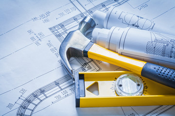 Construction level claw hammer collection of blueprints building