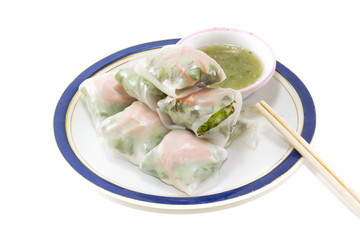 Fresh Vegetable Rice Sheet Rolls for Healthy with Seafood sauce