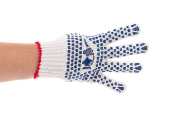 Thin work gloves shows four fingers.