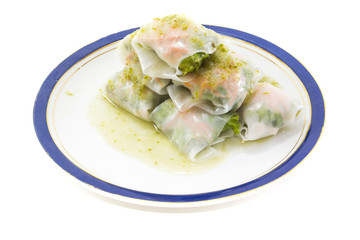 Fresh Vegetable Rice Sheet Rolls for Healthy with Seafood sauce