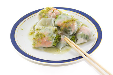 Fresh Vegetable Rice Sheet Rolls for Healthy with Seafood sauce