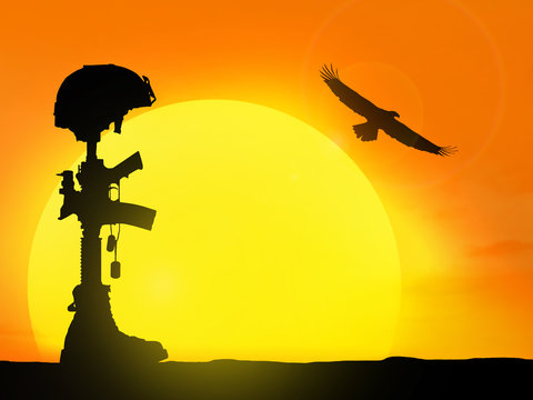 Silhouette of the cross of the fallen soldier.