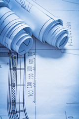 Rolls of construction sketches architecture and building concept