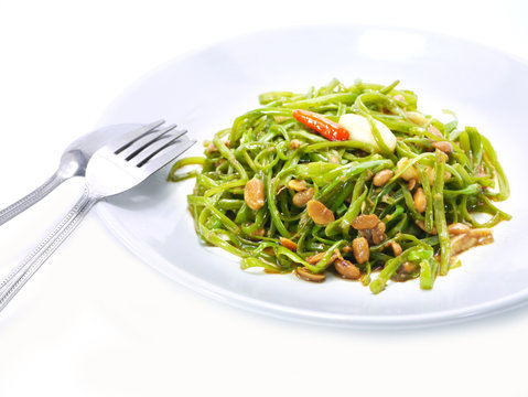 Thailand food, fried morning glory.