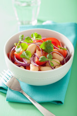 healthy tomato salad with white beans onion coriander