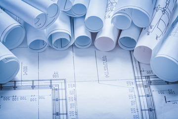 Variety of construction drawings maintenance concept